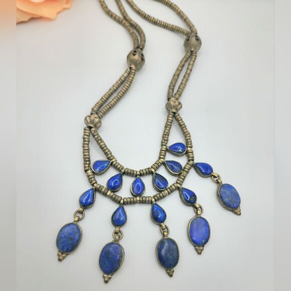 Rare Afghan Lapis lazuli Tibetan silver bib necklace - Picture 3 of 14
